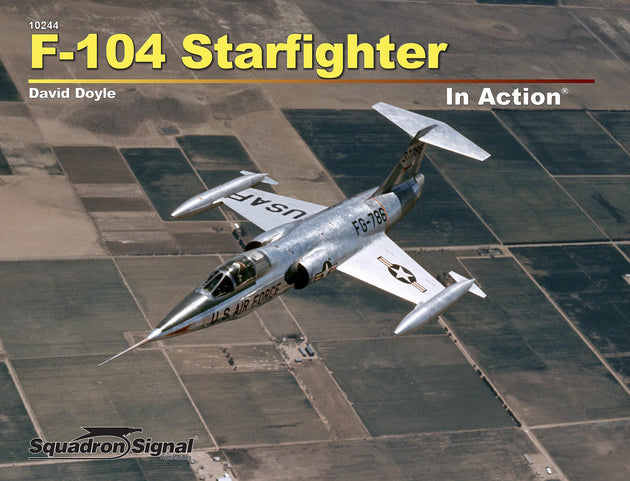 F-104 Starfighter aircraft in flight over a landscape, with 'Squadron Signal' branding.