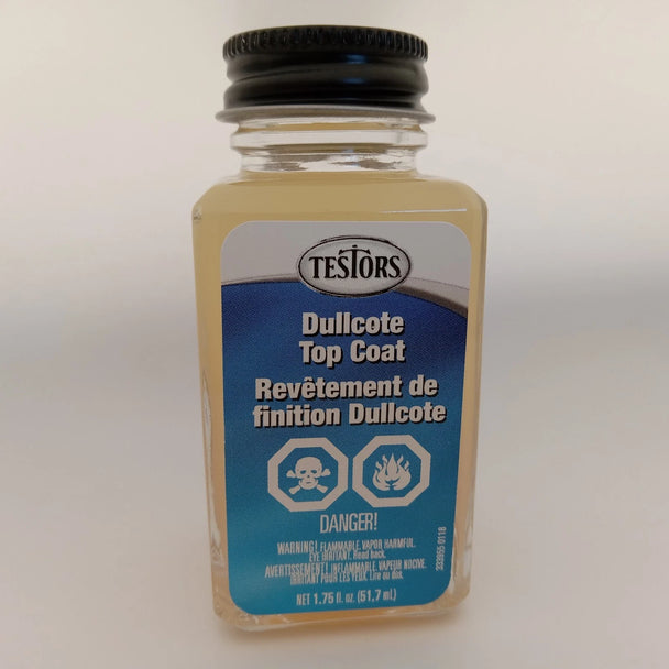 Testors Dullcote Top Coat jar on a white background