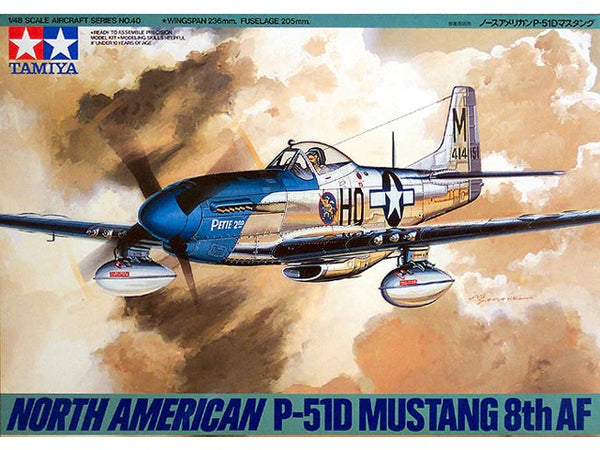 TAM61040 Tamiya 1/48 Scale P-51D Mustang Fighter '8th Air Force' Plastic Model Kit.  *One of the most popular P-51D Mustang model kits on the market!