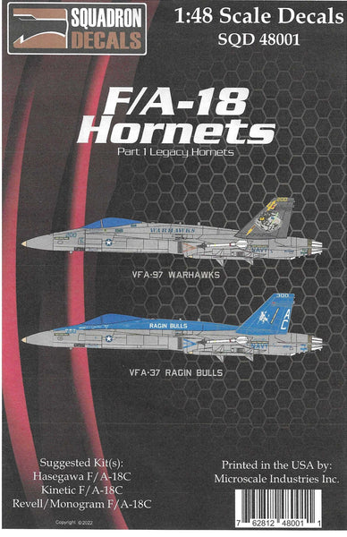 SQC48001 1/48 Scale Squadron Decals - F/A-18C Hornets Warhawks & Ragin Bulls Decal Sheet