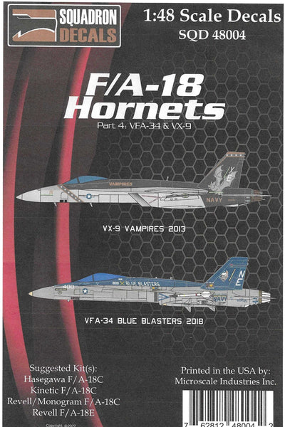 SQC48004 1/48 Scale Squadron Decals - F/A-18 Hornets Blue Blasters & Vampires. Aftermarket Decal Set