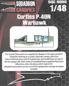 SQC9609 1/48 Squadron Crystal Clear Canopy Curtiss P-40N Warhawk (AMT/ERTL)