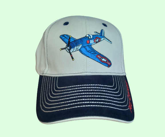 f4u corsair airplane hat on white and blue