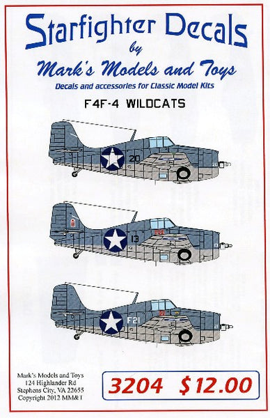 SFA3204 Starfighter Decals 1/32 Scale F4F-4 Wildcats Decal Sheet.